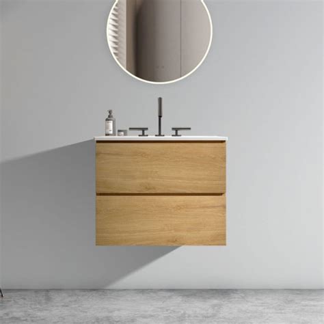 Dropship Wall Mount Natural Oak Bathroom Vanity With Ceramic Sink