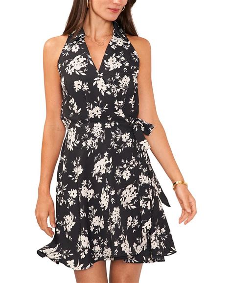 Vince Camuto Womens Floral Collared Faux Wrap Sleeveless Dress Macys