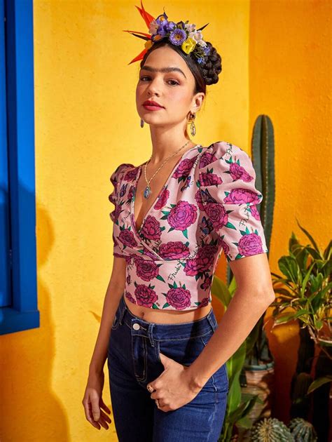 Frida Kahlo X Shein Resort Style Allover Floral Print Surplice Neck