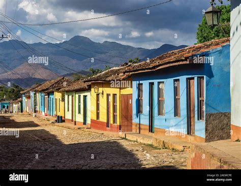 Colorful traditional houses in the colonial town of Trinidad in Cuba ...