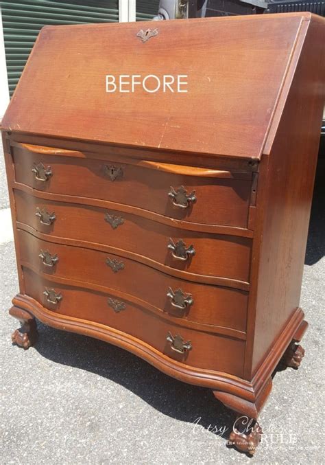 Secretary Desk Makeover W Duck Egg Blue 3 Colored Waxes Chalk Paint