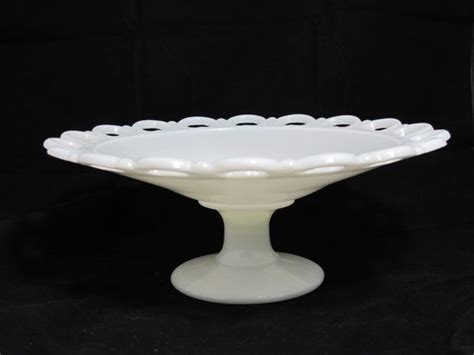 Vintage Milk Glass Pedestal Bowl With Lace Edge Wedding Etsy