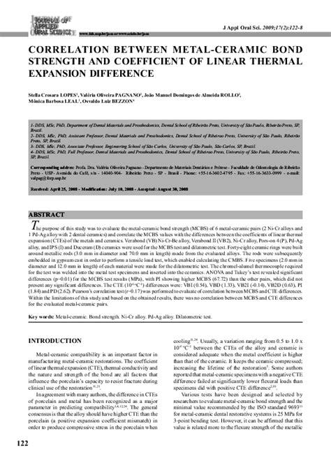 Pdf Correlation Between Metal Ceramic Bond Strength And Coefficient