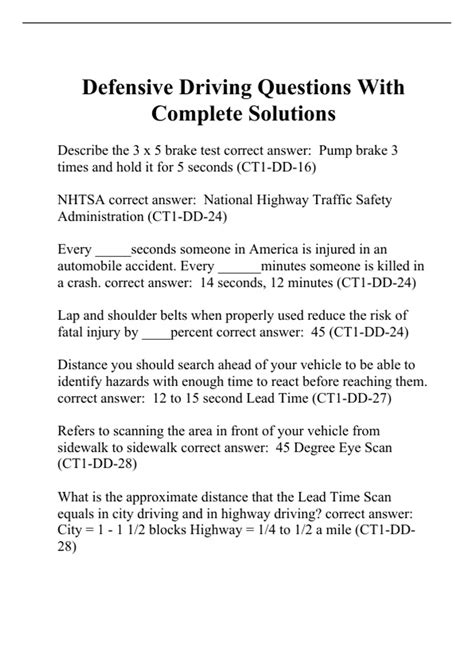 Defensive Driving Questions With Complete Solutions - Defensive driving