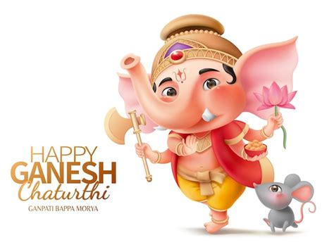 Premium Vector Happy Ganesh Chaturthi Character With Ganesha And Mushika