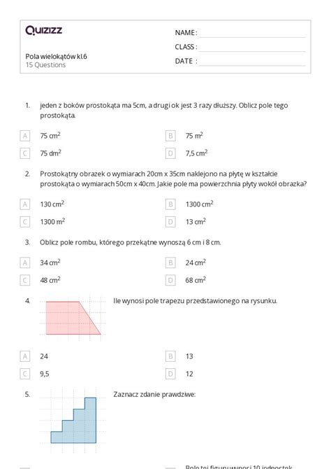 Ponad 50 Pole Pole Powierzchni Arkuszy Roboczych Dla Klasa 6 W