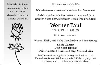 Traueranzeigen Von Werner Paul Zvw Trauer