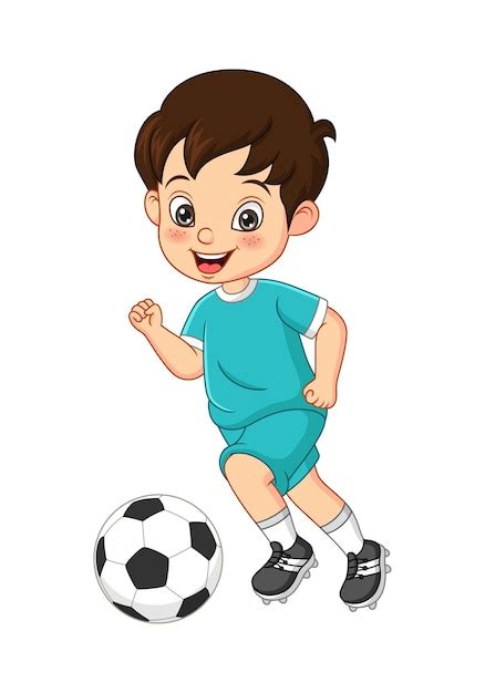 Desenho De Menino Jogando Futebol No Fundo Branco Vetor Premium