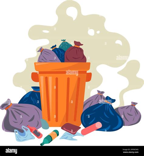 Garbage Can With Smelly Trash And Litter In Bags Stock Vector Image