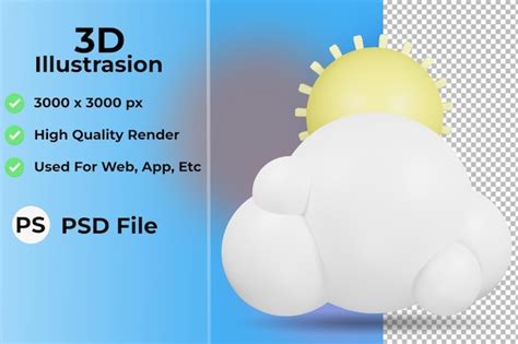 Icono de nube y sol ilustración 3d Archivo PSD Premium