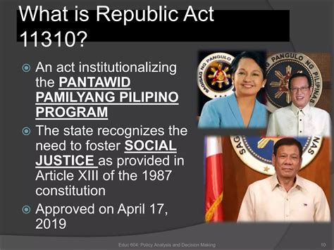 Pantawid Pamilyang Pilipino Program Law Ra 11310 Ppt