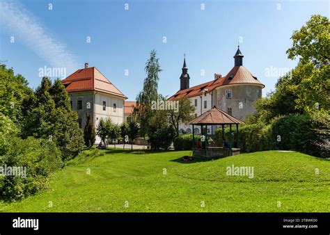 A Picture Of The Kofja Loka Castle Taken From Its Gardens Stock Photo