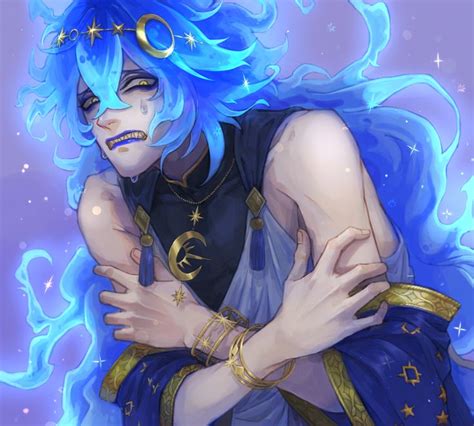 An Anime Character With Blue Hair And Gold Jewelry On Her Face Is