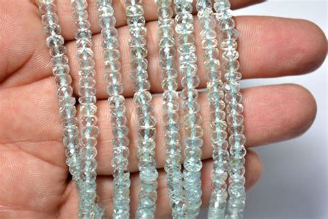 Natural Aquamarine Faceted Rondelle Gemstone Beads 4MM 6 5MM 16 Inch