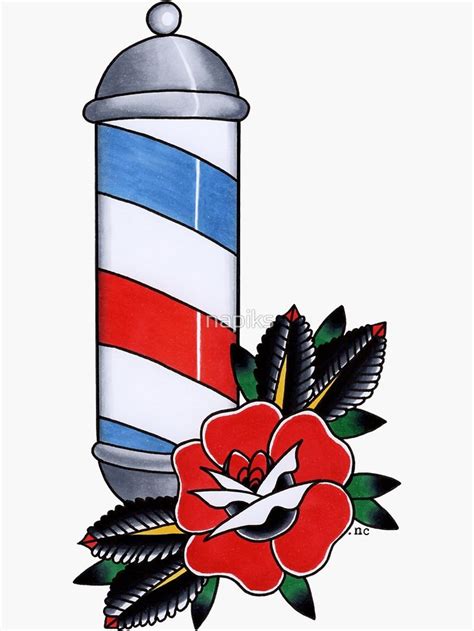 "Tattoo Barber Pole and Rose" Sticker for Sale by napiks