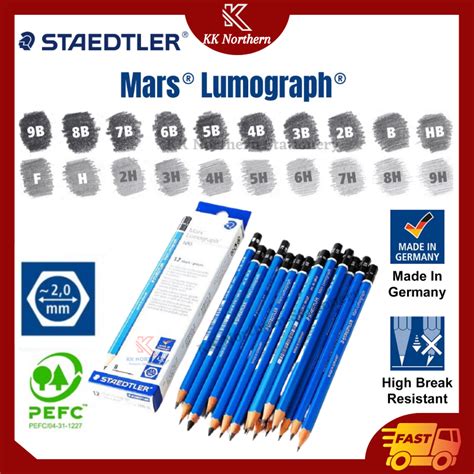 Staedtler Mars Lumograph Pencil 100 9B 8B 7B 6B 5B 4B 3B 2B B F HB H 2H