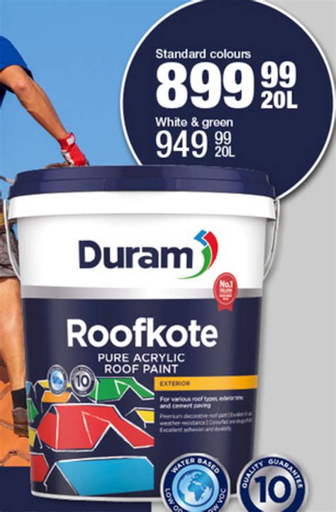 Duram Roofkote Pure Acrylic Roof Paint Standard Colours 20L offer at Mica