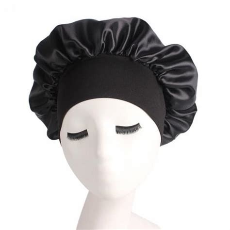 Bonnet De Nuit Noir Pour Cheveux En Satin