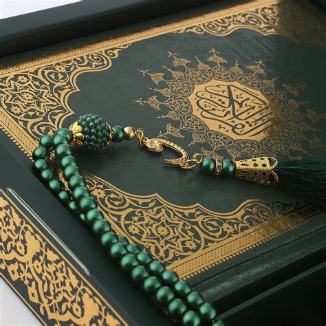 Thermo Leather Gilded Quran Set Pearl Tasbeeh Shamua Paper Traditional