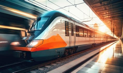 Premium Photo Modern Commuter Train Speeding At Sunset