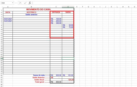 Planilha De Entrada E Sa Da De Caixa