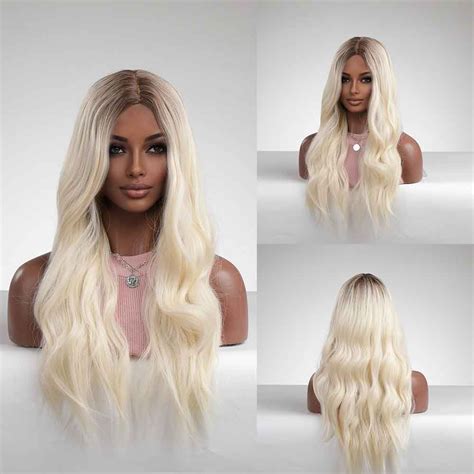 White Blonde Long Wavy Synthetic Wig Hairnjoy White Blonde