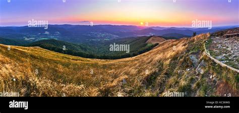 Beautiful Panoramic View Of The Bieszczady Mountains In The Early