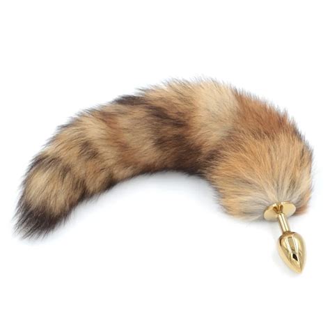 Red Fox Tail Butt Anal Plug 35cm Long Real Fox Tails Golden Metal Anal Sex Toy 2875cm Drop