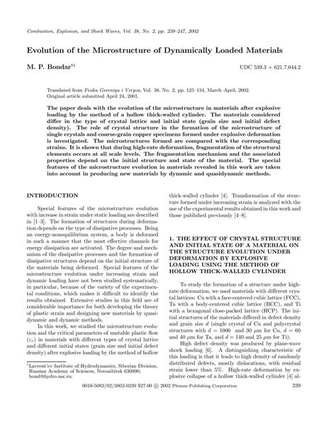 Solution Evolution Of The Microstructure Of Dynamically Loaded