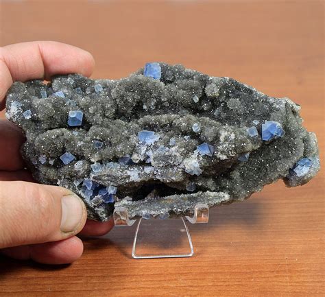 Fujian Blue Fluorite On Druzy Crystals Mineral Specimen From Fujian China