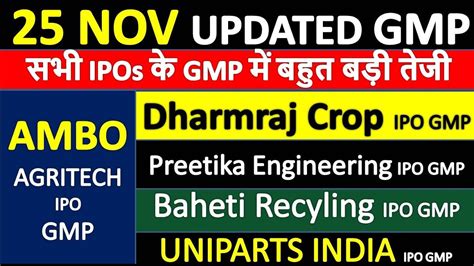 IPO GMP Today 25 November IPOs GMP AMBO Agritech IPO GMP Dharmraj