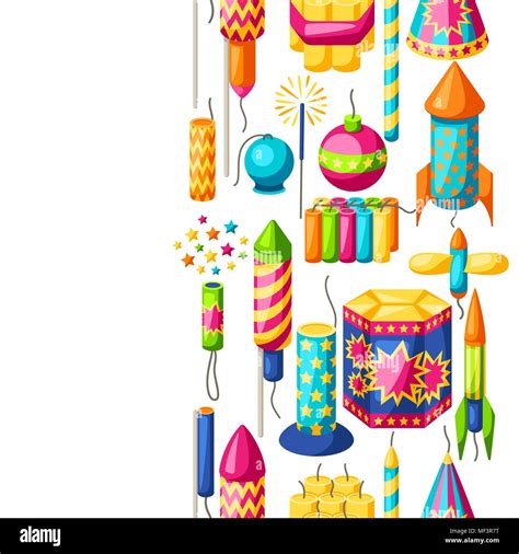 Seamless Pattern With Colorful Fireworks Different Types Of