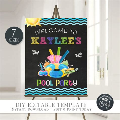 Editable Pool Party Welcome Sign Pool Party Welcome Poster Boy Or