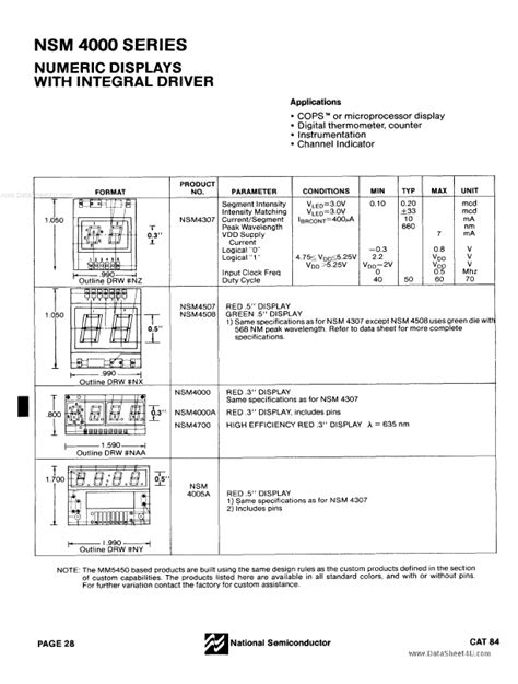 NSM4005A Datasheet Displays Equivalent National Semiconductor