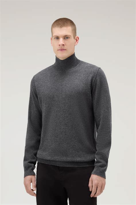 Men S Turtleneck Sweater In Merino Wool Blend Gray Woolrich Us