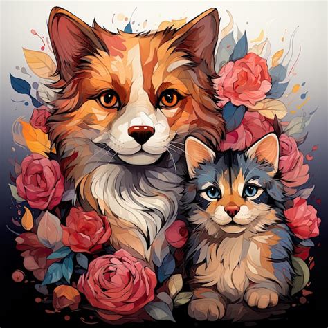 Premium AI Image | cats with flowers in the background color cat ...