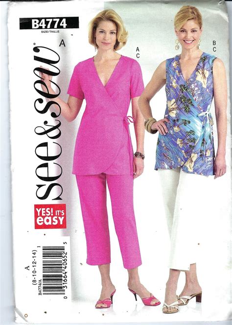 Uncut Butterick Sewing Pattern Wrap Top And Capri Pants Misses