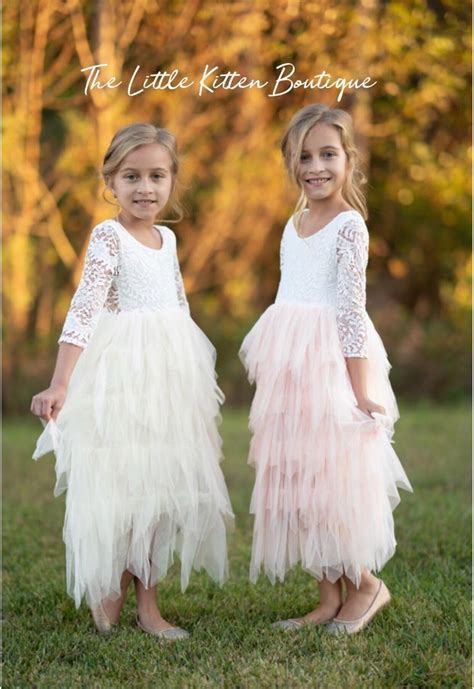 Blush Pink Tulle Flower Girl Dress White Lace Flower Girl Dress