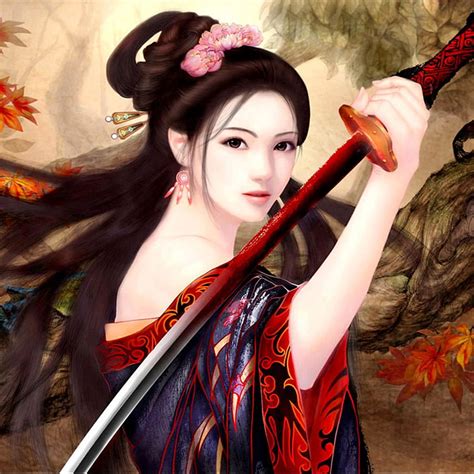 Warrior Woman Black Hair Art Beautiful Fantasy Art Japanese Girl Art