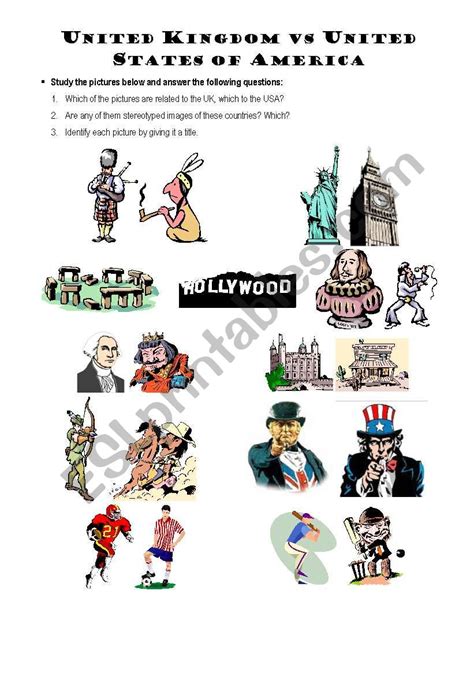 Stereotypes Us Vs Uk Esl Worksheet By Pmca