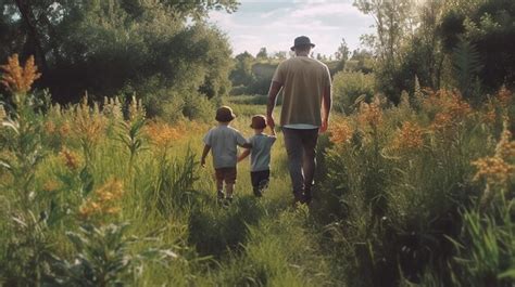 Premium Ai Image Father And Son Walk In Nature Generative Ai