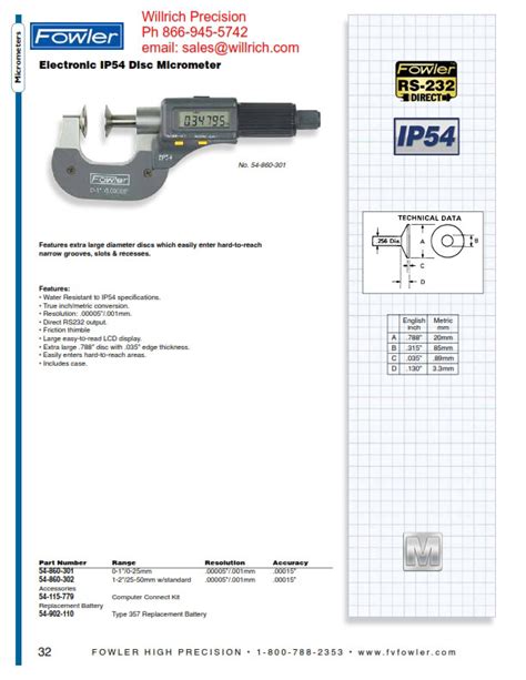 Fowler Electronic Disc Micrometer Willrich Precision Instruments