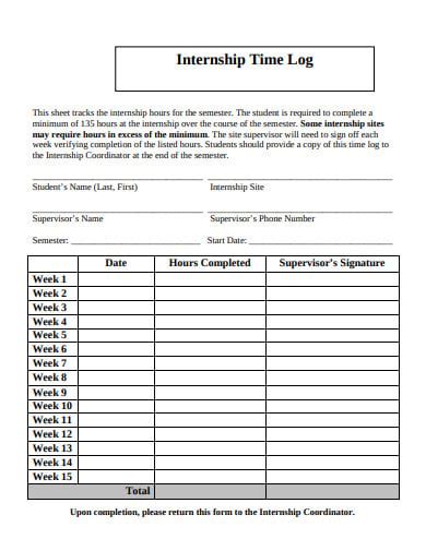 7 Internship Log Sheet Templates In Pdf Xls Free And Premium Templates