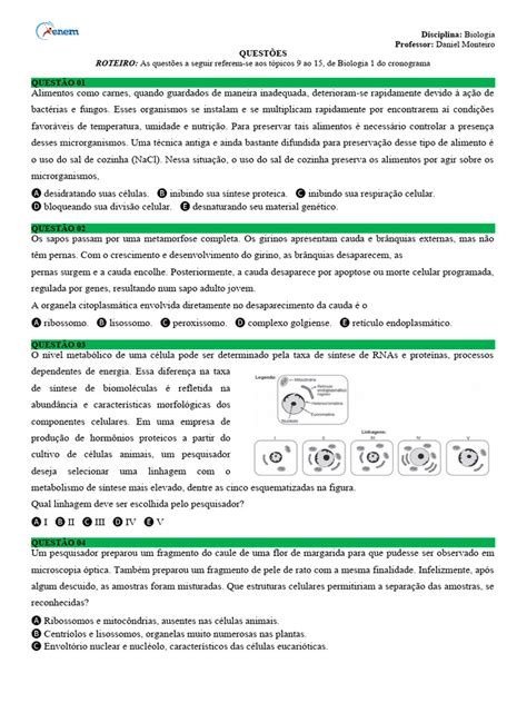 Biologia Celular Questões - Questões - Biologia Celular | PDF | Célula (Biologia) | Apoptose