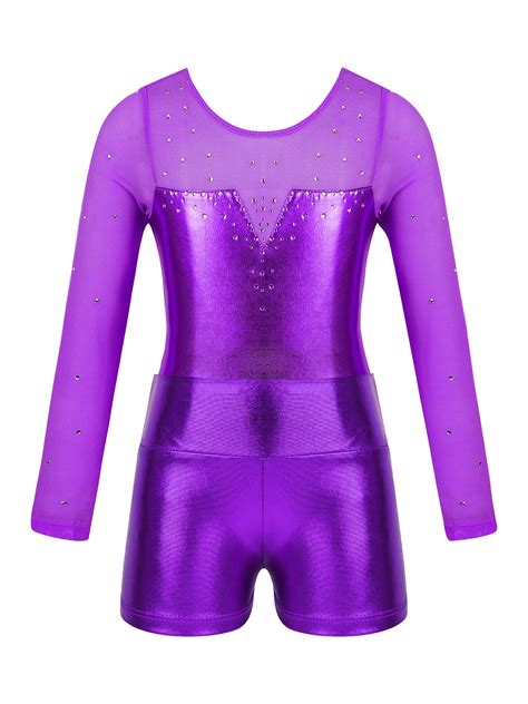 TiaoBug Girls Metallic Ballet Dance Outfits Long Sleeve Gymnastic