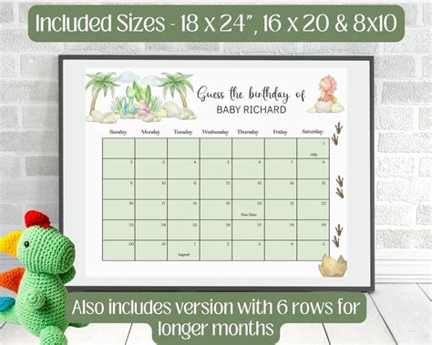 Baby Due Date Calendar Game Baby Shower Game Guess Babys Etsy