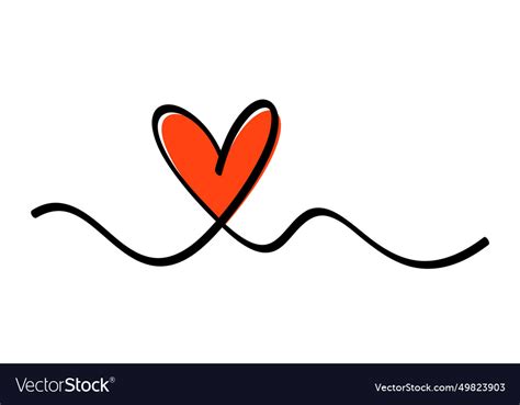 Single red heart continuous wavy line art drawing Vector Image