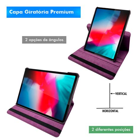 Kit Capa Ipad Pro 12 9 3ª Geração 2018 Case Couro Giratória Reforçada