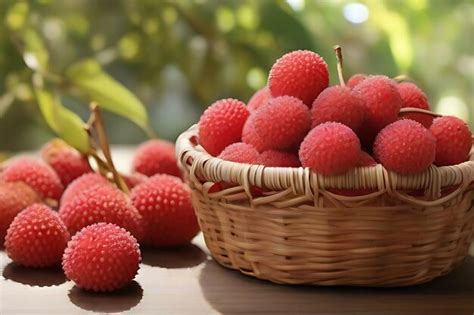 Premium Photo A Vibrant Basket Overflowing With Juicy Litchi Each One