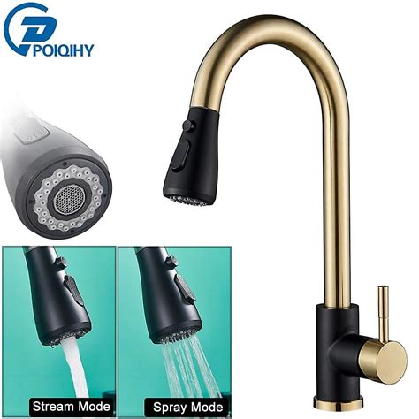 Matte Black Kitchen Faucet Golden Mixer Tap Pull Out Deck Mounted Bathroom Sink Faucet Hot Cold